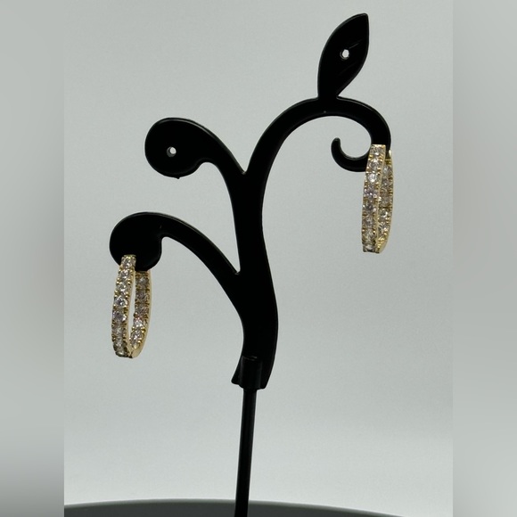 3/4 Inch Gold Crystal Hoop Earrings Made w/ Swarovski Crystals - Picture 7 of 7